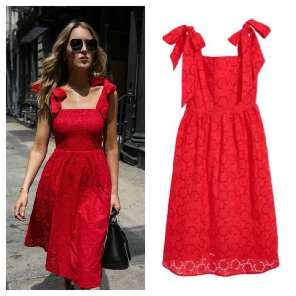 H&M Beautiful Red cotton eyelet embroidered dress